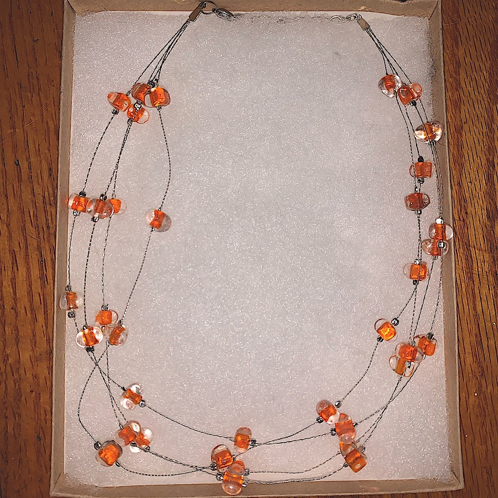 Orange beaded, silver necklace